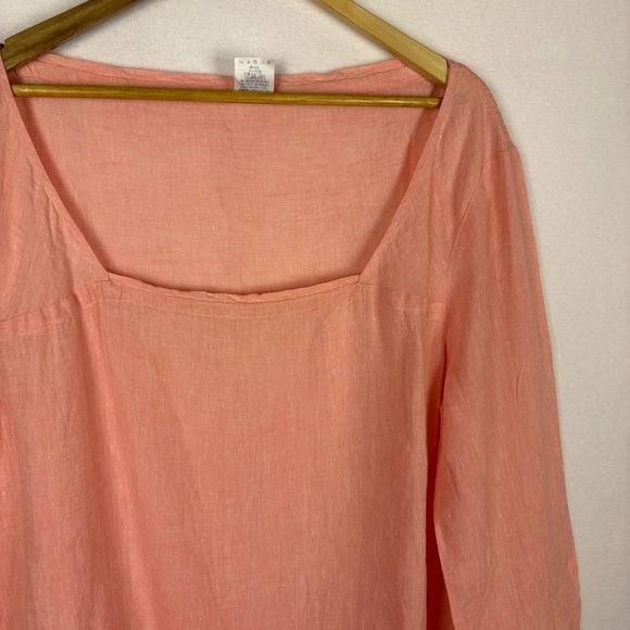 Lands' End 100% Linen Pink Square Neck Blouse Coastal Lagenlook - Picture 3 of 5